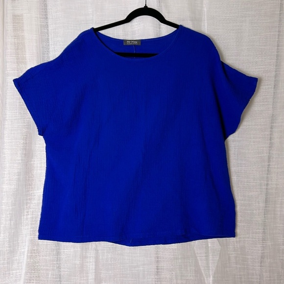 Mr Max Waffle knit cotton  top ,women 2X, blue , oversized,PTP 25” ,boxy EC - Picture 1 of 10